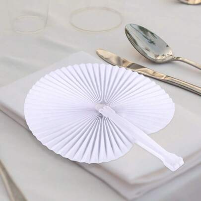 1/10/30/50/80/100 Pcs White Wedding Ceremony Paper Folding Fan, Round Shape Paper Fan