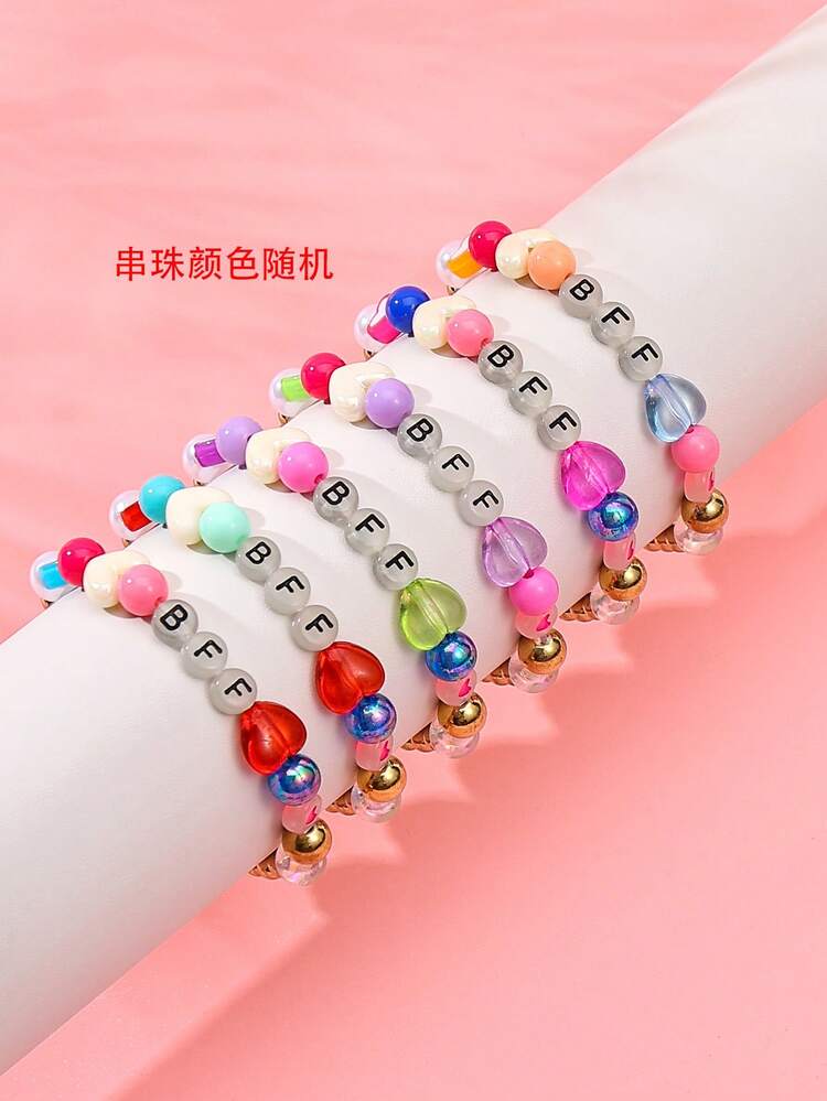 Set de 6 piezas de pulseras de cuentas de acrílico que brillan en la oscuridad, con cuentas de colores aleatorios, ideal para uso diario para niñas - Multicolor - Añade 2