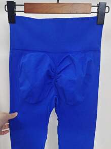 Women'S Seamless High-Elastic Sports Leggings, High-Waist Ribbed Booty Lifting Running Tight Workout Capri Pants Tights Spring - Royal Blue - View 6