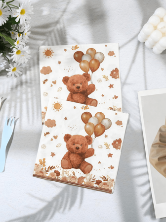 50pcs/25pcs, 13*13IN/33*33CM Brown Teddy Bear Themed Disposable Paper Napkins, Suitable For Various Theme Parties And Daily Use, Enhance The Festival Atmosphere