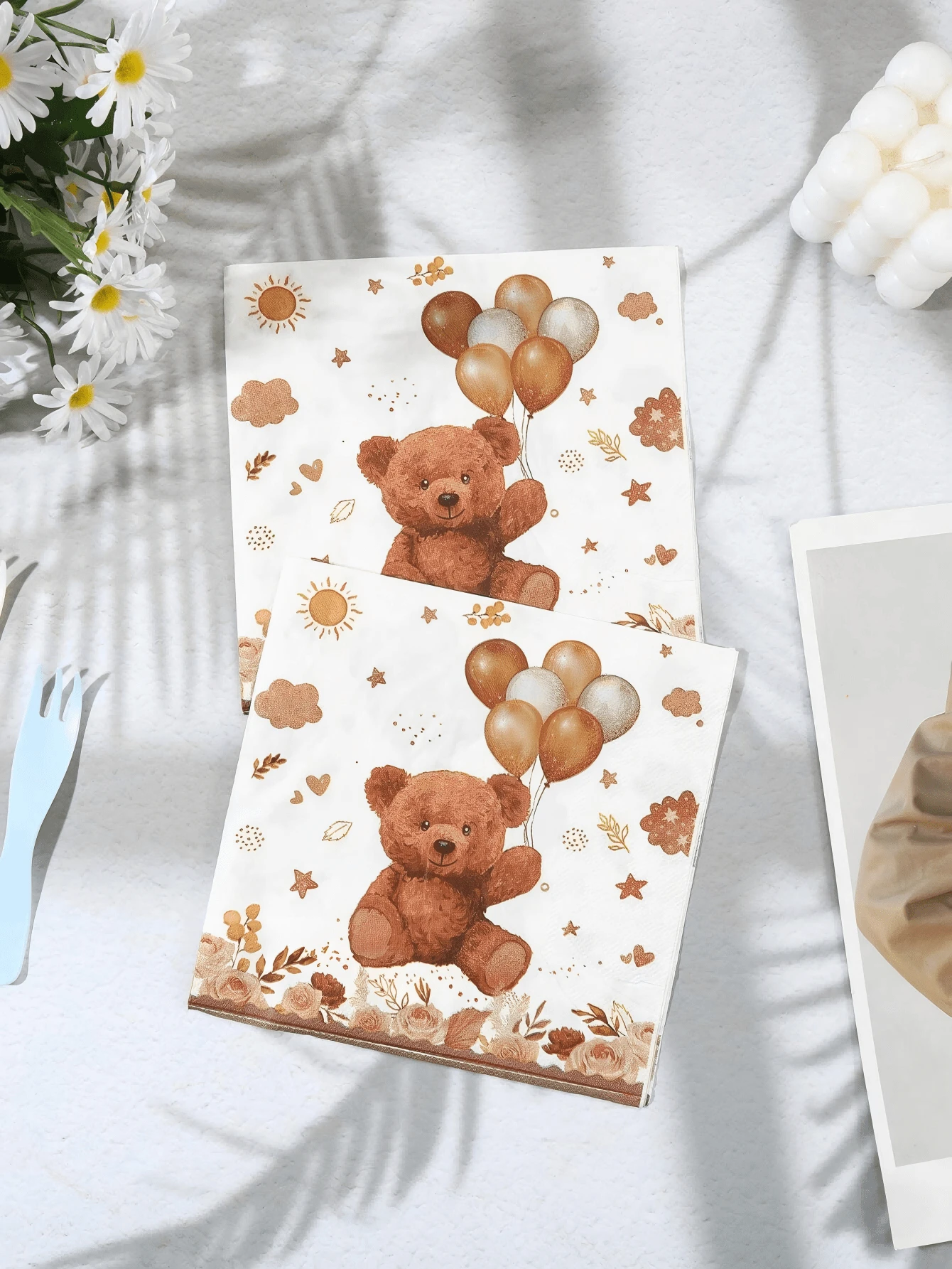 50pcs/25pcs, 13*13IN/33*33CM Brown Teddy Bear Themed Disposable Paper Napkins, Suitable For Various Theme Parties And Daily Use, Enhance The Festival Atmosphere