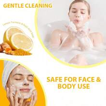 姜黄柠檬香皂富含乳木果油、姜黄和维生素 E，深层清洁、面部和身体清洁，适合所有皮肤类型，男女通用 - 黃色 - 查看 6