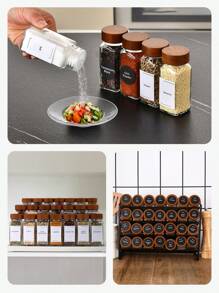 6-12pcs Labeled Spice Jars, Glass Spice Jars With Bamboo Lids, Essential Kitchen Supplies, Spice Jar Set, Kitchen Set, Spice Rack, Cabinet Spice Rack - Brown-8-piece Set - View 8