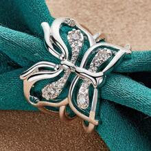 镀银蝴蝶锆石开口戒指女士结婚饰品时尚珠宝 - 銀色 - 查看 4