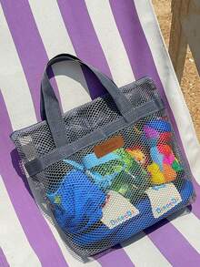 قطعة واحدة حقيبة سفر شاطئية حقيبة أدوات التجميل حقيبة يد خارجية حقيبة شبكية للتخزين السباحة ، حقيبة تخزين خارجية محمولة، مناسبة للشاطئ والسباحة والتخييم والتنزه - الأسود - مشاهدة 9