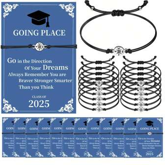 16 件毕业手链套装，可调节指南针，大学和高中毕业礼物