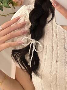 1 件可爱、休闲、优雅树脂仿珍珠蝴蝶结发夹，适合街头、婚礼、派对爪夹发夹发夹、蝴蝶结