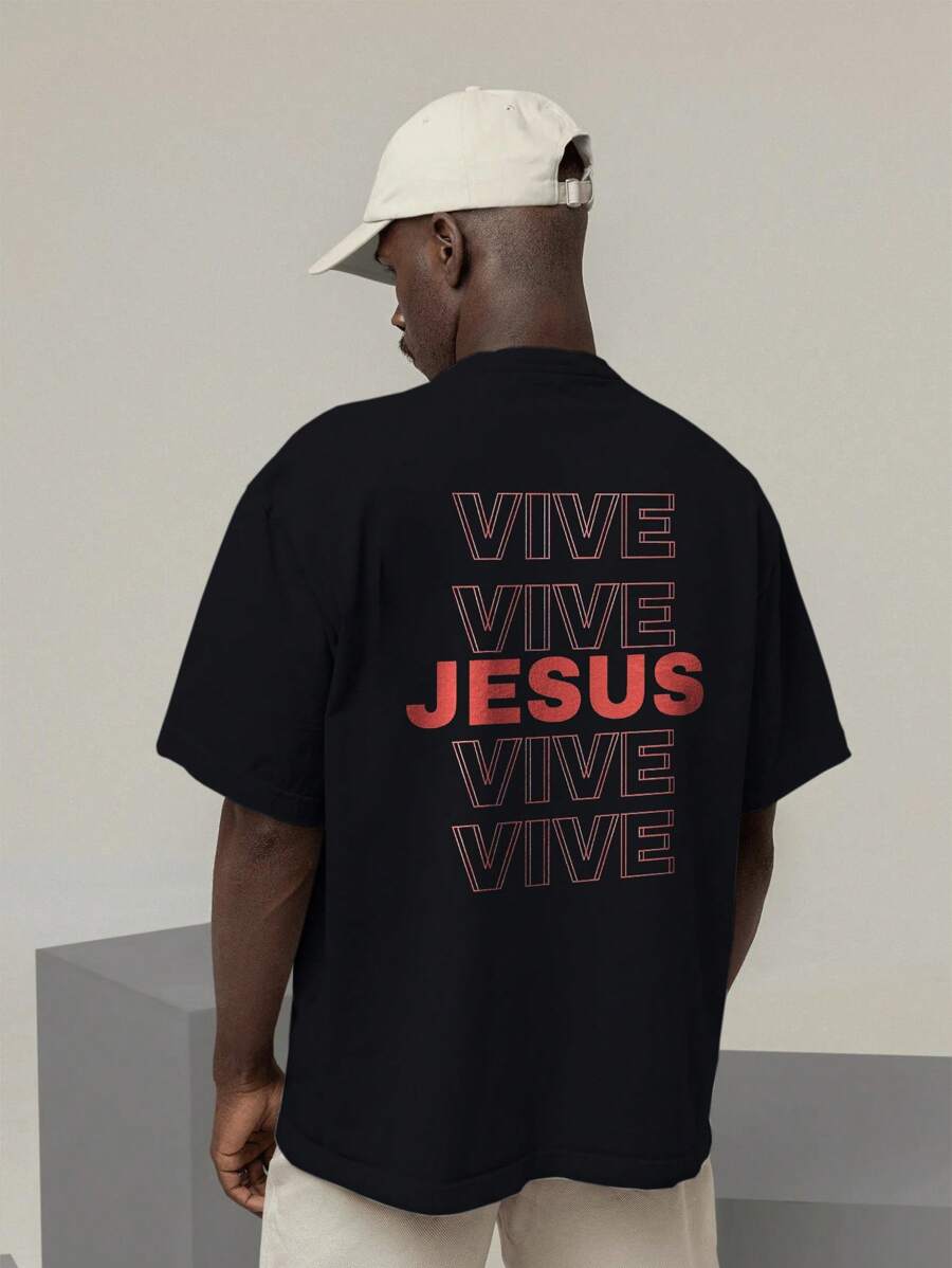 Unisex Oversized Gospel T-Shirt 100% Cotton – Christian Print | Faith, God, Jesus, Bible Verses | Evangelical Fashion, Christian Streetwear, Praise And Worship | Clothing For Services And Events | Perfect Gift For Christians - 黑色 - 查看 1
