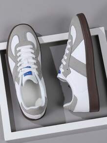 4-Season Casual Flat Shoes For Men, Lightweight Soft Sole Sports Sneakers, Round Toe Lace-Up Comfortable Retro Leisure Shoes - Multicolor - View 1