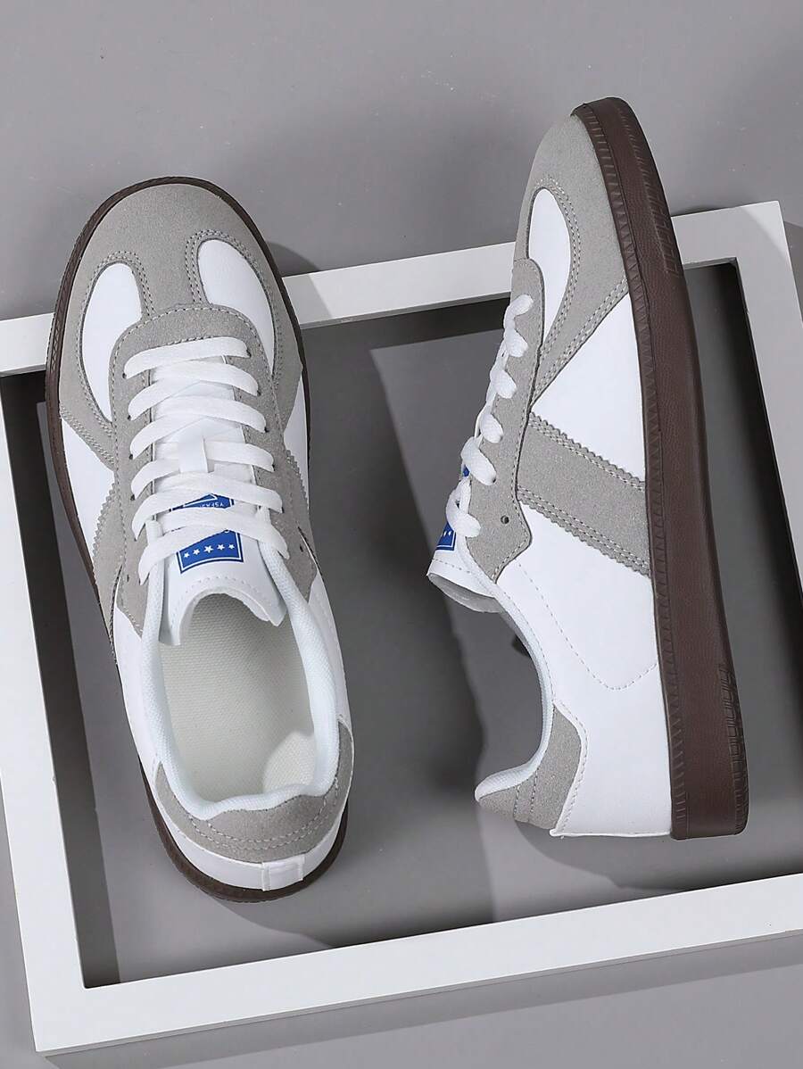 4-Season Casual Flat Shoes For Men, Lightweight Soft Sole Sports Sneakers, Round Toe Lace-Up Comfortable Retro Leisure Shoes - Multicolor - View 1