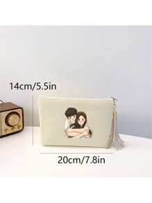 1pc Customized Canvas Tote Bag, Can Print Photos & Landscape Illustrations, Unique Foldable Large Capacity Lightweight & Fashionable Personalized Canvas Bag, With Inner Makeup Pouch, Clutch, Wallet, Storage Bag, Cute Tassel Design, Suitable For Mother's Day, Valentine's Day, Teacher's Day, Thanksgiving, Halloween, Christmas, And Girls Travel Essential - one-size - View 11