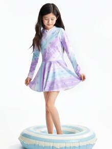 Annil Tween Girl Clothing For Girls Tween Girl Swimwear One-Piece Long Sleeve Suit Summer - Purple - View 3
