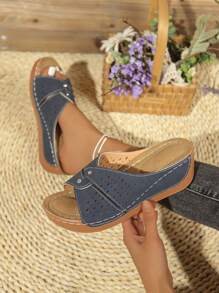 Women's Summer Casual Criss-Cross Open Toe High Heel Hollow Thick Bottom Rhinestone Sandals