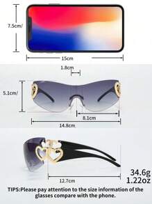 1 par de gafas de moda deportiva con estilo Y2K y diseño de corazón, gafas de moda bohemia para fiestas y viajes, adecuadas para vacaciones de verano en la playa, al aire libre y viajes