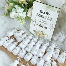 1 Set Wedding Bubble Bottle Party Favor Packs, Includes Wooden Blow Bubble Sign 50 Mini Bottles And 50 Stickers, Liquid Free For Weddings Babyshowers Birthdays Graduation And Valentine's Day Gifts - 1 Set - 查看 4