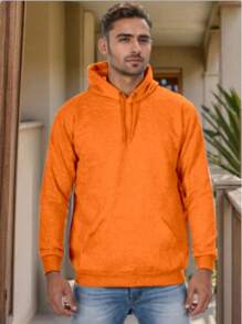 Men's Sweatshirts Plain Flannel Kangaroo Top Cold Hooded - 黃色 - 查看 4