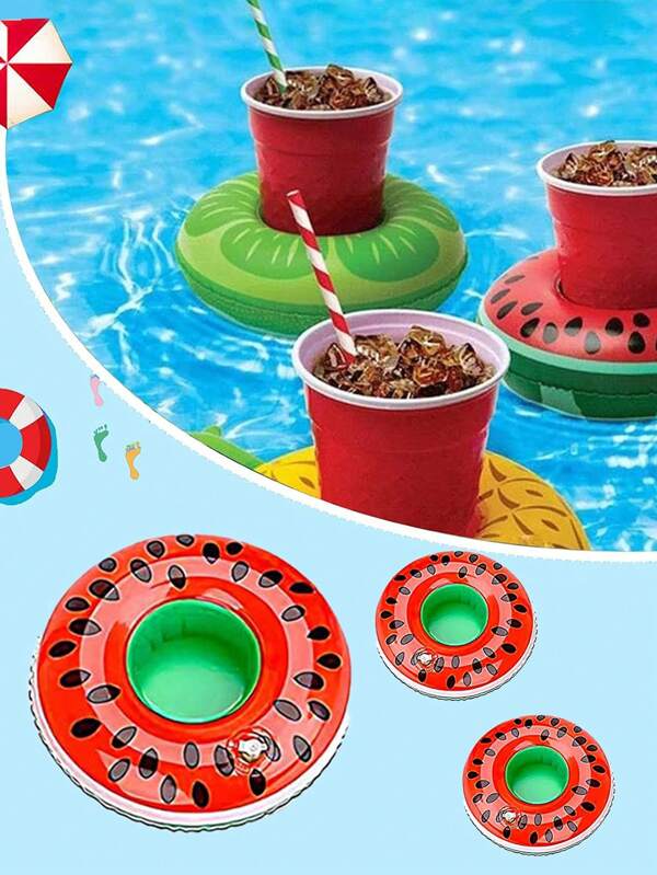 6pcs/4pcs-Inflatable Watermelon Drink Holder, Fruit Theme, Floating, Suitable For Swimming Pool, Pool Party Decoration, Suitable For Summer, Hawaiian Beach Parties, Pool Parties And Mother's Day, Suitable For Adults