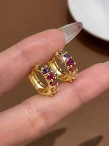 1 Pair 925 Sterling Silver Colorful Oval Zirconia Earrings Elegant And Exquisite High-End Jewelry Gift Holiday Gift Birthday Gift Suitable For Women Daily Wear