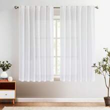2 Pcs Polyester Linen Solid Color Rod Pocket Curtains Simple And Stylish Nordic Style Curtains Transparent Privacy Curtains For Bedroom And Living Room Use Lightweight Modern Minimalist Solid Color Decoration - 白色 - 查看 11