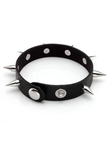 Spiked Studded Bracelets Punk Leather Rivets Bracelet Cuff For Men Women, Black Punk Rock Studded Bracelet Set, Black Leather Rivet Punk Bracelet Cuff Wrap Bangle Snap Button Wristband For Daily & Gifts - Black - View 12