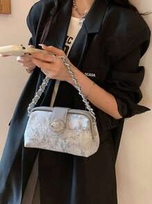 Túi xách Mini Chic Elegant Solid Color Zipper & Metal Chain, Túi Tote đeo vai nữ tối giản giản dị, Thích hợp để mua sắm, ví, mua sắm, Phụ nữ trẻ, Sinh viên đại học, Người mới đến và Nhân viên văn phòng. Lý tưởng cho văn phòng, trường đại học, công việc, kinh doanh, đi làm, ngoài trời, du lịch và đi chơi - Xám - Xem 6