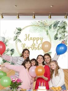 1 Stück Glücklicher Geburtstag Fotografie Hintergrund mit grünen Eukalyptusblättern und goldenem Kreis, Fotohintergrund 150 x 100 cm / 210 x 150 cm / 240 x 180 cm / 270 x 180 cm, Neugeborenen Party Banner für drinnen und Outdoor, Dekorationsmaterial