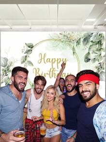 1 Stück Glücklicher Geburtstag Fotografie Hintergrund mit grünen Eukalyptusblättern und goldenem Kreis, Fotohintergrund 150 x 100 cm / 210 x 150 cm / 240 x 180 cm / 270 x 180 cm, Neugeborenen Party Banner für drinnen und Outdoor, Dekorationsmaterial