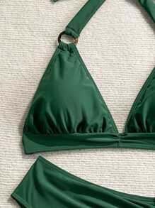 Women Green Lacing Sexy Bikini Set - Green - View 3