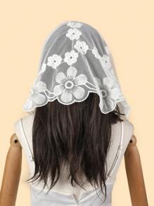 1pc Paisley Pattern Casual Polyester Embroidered Lace Mesh White Bride Veil, Suitable For All Seasons For Dress - Multicolor - View 3