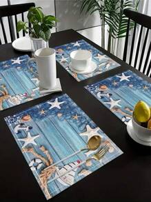 4pcs/6pcs Set Vibrant Summer Nautical Theme Starfish Shell Fishnet Pattern Placemats, Great For Holiday Parties, Coastal Home Kitchen Dining Table Decor - Multicolor - View 3