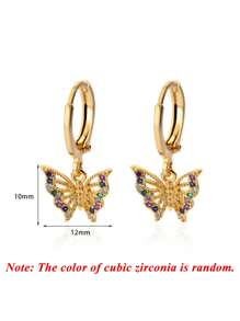 Colorful Cubic Zirconia Butterfly Stainless Steel Earrings For Women, Dainty 18k Gold-Plated Anti Fading Earring, Vintage Wedding Jewelry Beach Vacation Waterproof Accessories , Gifts For Mom/Daughter/Best Friends
