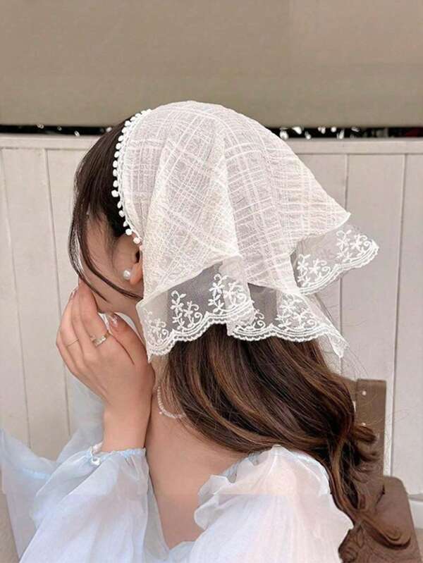 Lace Lace Headscarf Vintage Triangle Scarf French Streamer Headband Sunblock Bun Hat Silk Scarf Women's Headscarf Hat, Pastoral Elegant Headband, Lace Edge Hair Accessories,Hairband,Hair Hoop Headbands