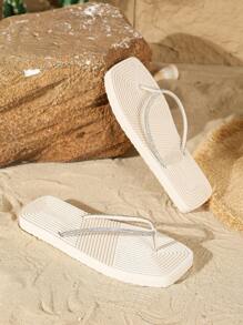 Women's Thong Sandals, EVA Sole, Fashion Rhinestone Decor, Black, Summer Flip Flops, Suitable For Travel, Beach, Outdoor, Home - White - View 5