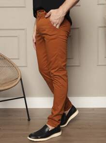 Calça Social Sarja Slim Social FIT Sport Bolso embutido - Caramelo - Visão 2