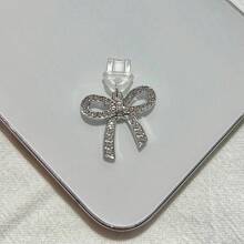 1pc Metal Rhinestone Bow Charm/Phone Charging Port Dust Plug/Decoration Pendant/Compatible With Iphone/Type-C/Android Plug
