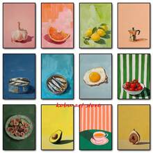 1 件墙面艺术海报无框现代复古餐饮水果橙子鳄梨番茄咖啡海报和印刷品帆布画墙壁艺术图片用于食物厨房装饰