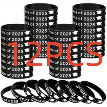12/24/36 Pcs Class Of 2025 Silicone Wristbands Graduation Rubber Bracelets Black Graduation Wristbands For Elder Graduating In College University Graduation Party Supply - Black and White - View 7