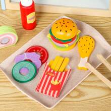 儿童汉堡店厨房木制食物厨房玩具礼物学习教育玩具角色扮演 - 彩色 - 查看 5