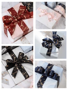 5m/Roll 2.5cm Polyester Hot Stamping Marble Pattern Packaging Ribbon, Gift & Flower Wrapping Satin Ribbon