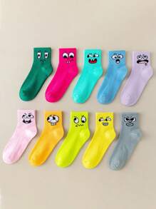 1/3/5/10/15/20 pares de calcetines de tripulación con estampado de rostros de dibujos animados divertidos para hombres, calcetines de moda para uso diario