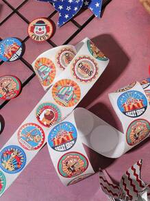 500pcs/Roll Clown & Circus Stickers, 12 Patterns, Carnival Party Gift Bag Sealing Stickers, Birthday DIY Decorative Labels, PVC Waterproof Stickers,School Supplies,Back To School - Multicolor - View 2