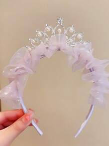 1 件儿童头饰皇冠珍珠蕾丝头带，可爱公主防滑发饰，女孩生日派对 - 彩色 - 查看 4