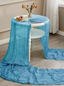 1 件/2 件浅蓝色褶皱桌旗，透明乡村风格粗棉布桌布，折叠桌旗桌布，桌布，派对礼品，生日礼物，生日装饰，性别揭示装饰，婚礼装饰，节日宝贝淋浴装饰，家居装饰，派对装饰，房间装饰，餐桌装饰，厨房装饰，桌布 - 淺藍色 - 查看 2