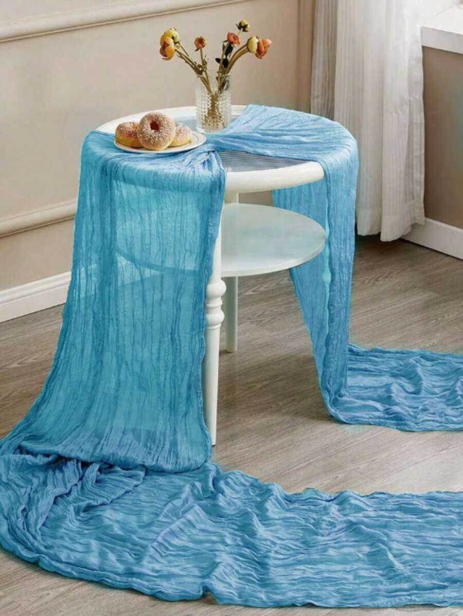 1 件/2 件浅蓝色褶皱桌旗，透明乡村风格粗棉布桌布，折叠桌旗桌布，桌布，派对礼品，生日礼物，生日装饰，性别揭示装饰，婚礼装饰，节日宝贝淋浴装饰，家居装饰，派对装饰，房间装饰，餐桌装饰，厨房装饰，桌布