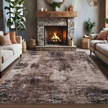 Area Rugs For Bedroom Living Room Kids Room, Modern Abstract Entryway Area Rug Indoor, Boho Vintage Machine Washable Coffee Rug, Low Pile Non Slip Dining Room Study Office Carpet - 棕色 - 查看 2