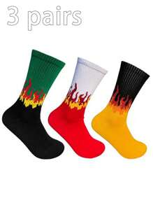3 pares de calcetines con estampado de llamas unisex, calcetines versátiles y de moda para uso diario, adecuados para todas las estaciones