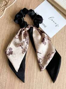 双层缎面面料碎花蝴蝶结发带，优雅花卉印花波西米亚风发带，涤纶
