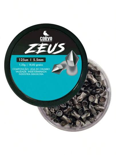 Chumbinho Perfurante 5.5mm Corvo Zeus 125un 1,22g 18,82 grains Pontiagudo Diabolo