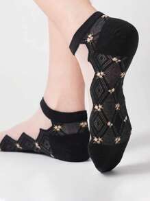 5 双女士多色什锦袜子，透明玻璃纤维，花卉底，轻质，透气针织面料，短袜，适合居家、通勤、派对、约会、节日礼物 - 彩色 - 查看 7