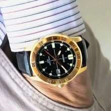 Relógio Masculino C asio Collection Dourado com Pulseira de Couro Preto MTP-VD01GL-1EVUDF